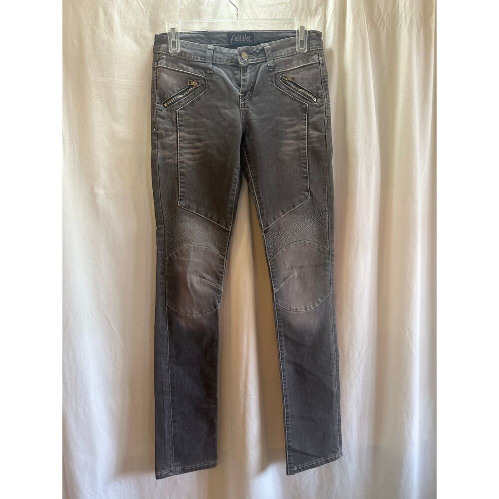 Aviva Gray Moto Skinny Jeans – Size 9 – Zip Pocket Detail